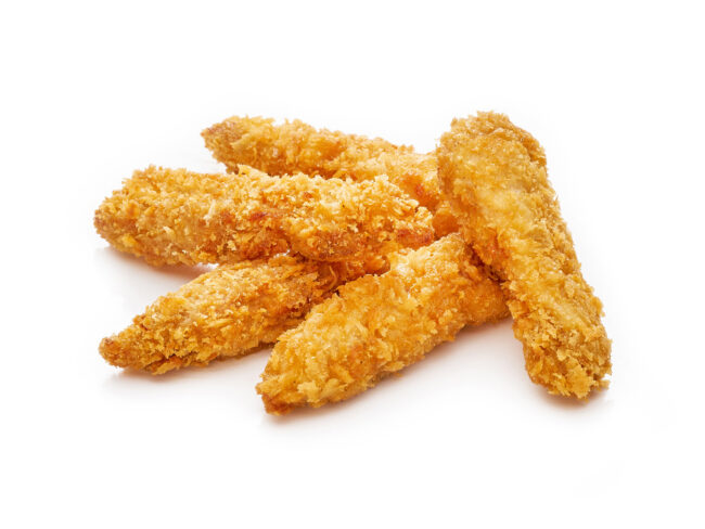 fried chicken strips on white background, fast food menu concept