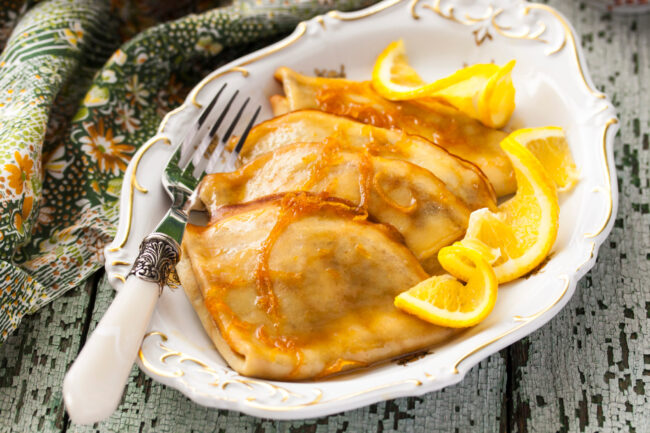 Pancake Crepe Suzette with orange sauce